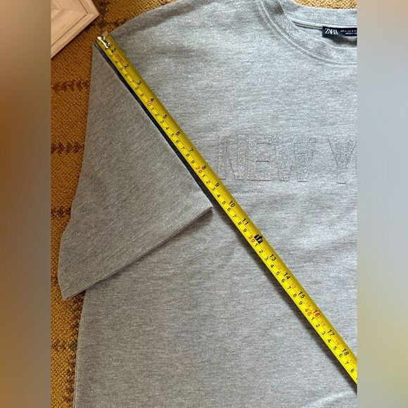 Zara Metallic Thread T-Shirt w Slogan - Silver NWT S - Picture 4 of 10